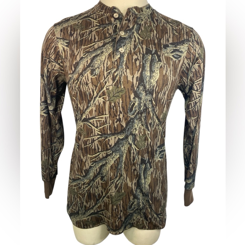 Gander Mountain Camo Henley Long Sleeve Top - Brown & Green Men’s Medium